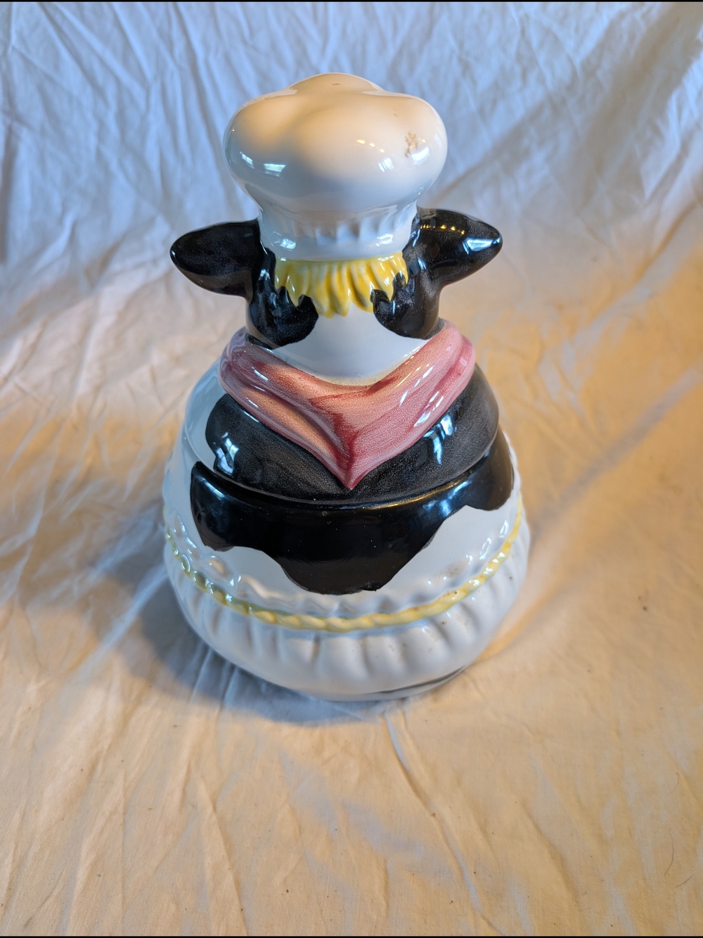2/60$ Vintage White and Pink Cow Chef Ceramic Cookie Jar - Picture 6 of 8